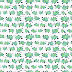 Seamless pattern with Bug on white background, hand painted watercolor illustration