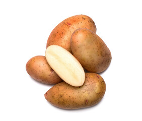 fresh raw potatoes on a white background