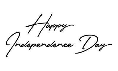 Happy Independence Day Handwritten Font Calligraphy Black Color Text 
on White Background