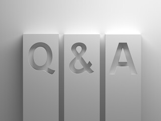 Q and A question and answer letters cut out from white rectangle