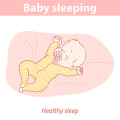 Baby sleeping. Cute little child sleeping with pacifier.