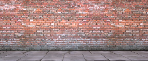 Industrial urban background. Empty grunge surface. 3D illustration of an old brick wall.