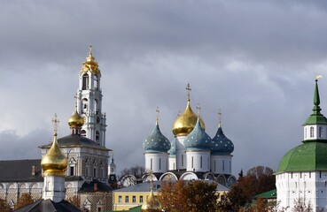 Fototapeta na wymiar Architecture of Trinity Sergius Lavra, Sergiyev Posad, Russia. Color photo.