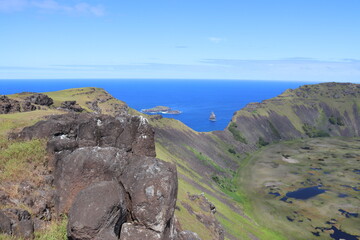 Cratère du volcan Rano Kau à l'île de Pâques