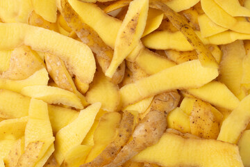 Pile of potato peel isolated on white background