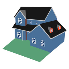 Simply Stylized Suburban Family House On White