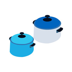 Two Beautifully Drawn Blue Silver Pots On White