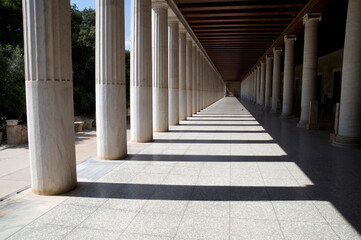 columns, corridor, perspective, athens, greece, ancient,  architecture, greek,  travel, history, landmark,  monument, archeology, stone,  tourism, europe, ruin, culture