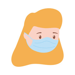 girl face with medical mask, coronavirus covid 19 pandemic isolated icon design white background