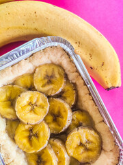 banana pie in pink background 