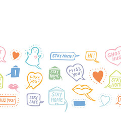 Vector social distancing comic style doodle border, greeting card, hand lettering, cartoon style. Cute doodle line art style. Hand written modern brush lettering white background isolated vector