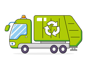 Green garbage truck cartoon isolated