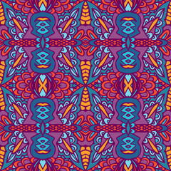 Tiled ethnic boho pattern for fabric. Abstract geometric mosaic vintage seamless pattern ornamental.