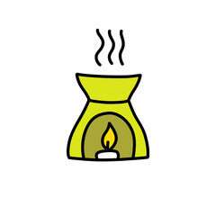 oil burner doodle icon, vector color illustration