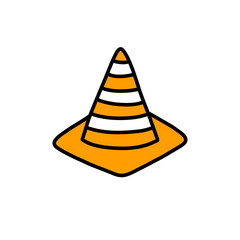 road cone doodle icon, vector color illustration