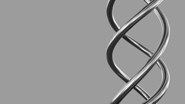 4K Loop animation gray shiny chrome metal spring spiral isolated on white gray background with shadows and reflections. Round form shape. 3d rendering