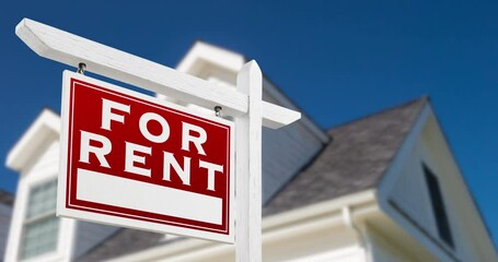 4k Slow Pan of Beautiful Custom Home and For Rent Real Estate Sign

