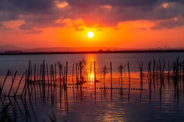 Fototapeta na wymiar Sunset over Albufera freshwater lagoon