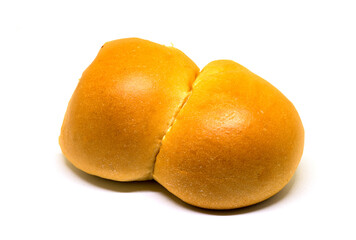 Fototapeta na wymiar Bakery buns on white background. Sweet bakery photo closeup. Round pastry in shape of fat buttocks.