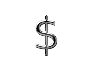 metallic, chrome dollar money icon isolated. dollar money symbol.3d illustration