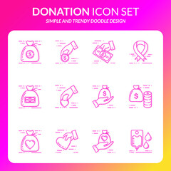 Simple Set of Charity and donation icons set with doodle and shadow design