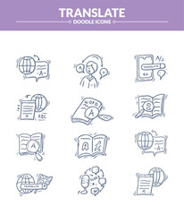 Translate Doodle Icon set, Trendy sketching - hand drawn doodle concept
