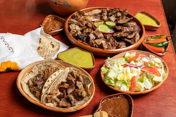 Mexican food. Grilled roast meats.
