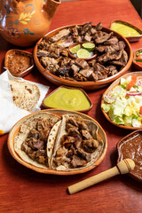 Mexican food. Grilled roast meats.