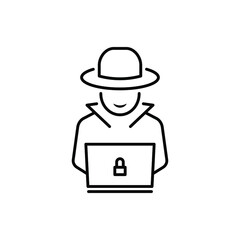 Spy agent searching on laptop icon design isolated on white background