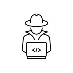 Spy agent searching on laptop icon design isolated on white background