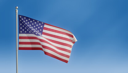Obraz premium 3D Illustration of USA American Flag Waving in the Wind, Highly Detailed with Seam Marks and Textures, With Space for Text