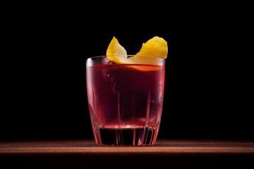 Gin Old Fashioned on a black background