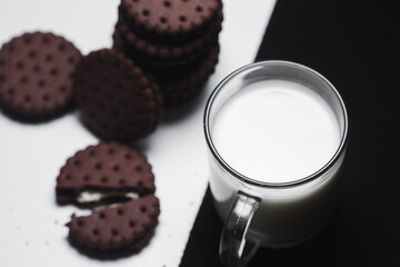 glass of milk and chocolate chip cookies