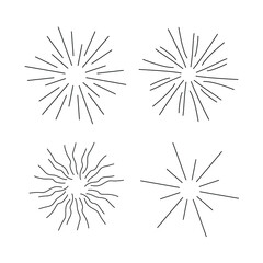 Set, collection of vintage sunbursts, explosion doodles isolated on white background EPS Vector Abstract
