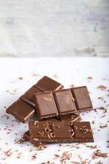 Dark chocolate pieces on the table
