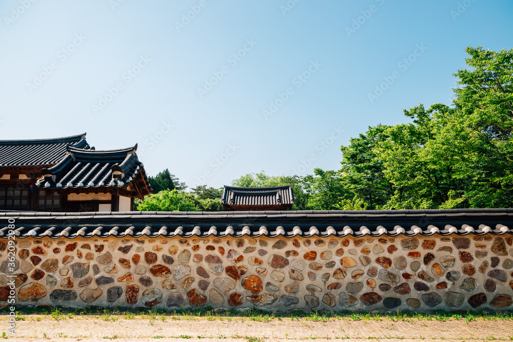 Wall mural korean traditional house at wolmi park traditional garden in incheon, korea