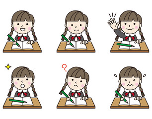 人物アイコン女性学生机セット11