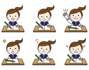 人物アイコン女性学生机セット12