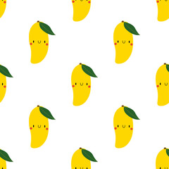 Kawaii Cartoon Mango. Seamless Vector Patterns 