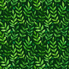 Seamless pattern with stylized leaves. Floral endless pattern filled with green leaves. Fresh greenery background, wallpaper, textile print.Watercolor hand drawn illustration 