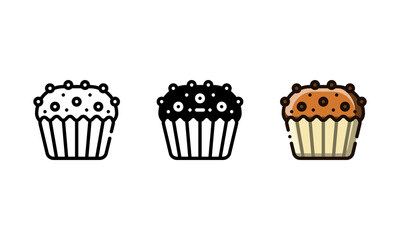 Muffin cookies icon. With outline, glyph, and filled outline style