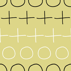 striped plus black and white Symbols marks on yellow background plus circle seamless vector repeat pattern surface design