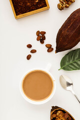 Cocoa beans in pods on a white background
