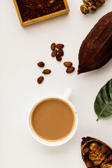 Cocoa beans in pods on a white background