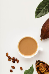 Cocoa beans in pods on a white background
