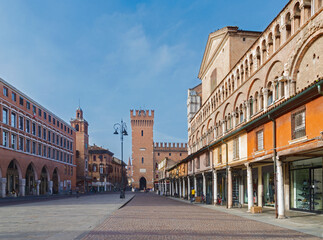Fototapeta na wymiar Ferrara - The square Piazza Trento Trieste.