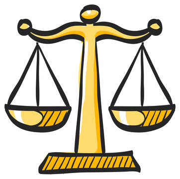 Justice scale icon in color drawing. Law litigation measurement balance  Stock Vector