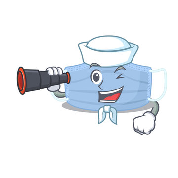 A cartoon picture of surgical mask Sailor using binocular