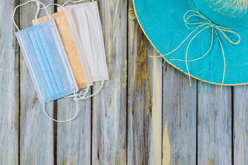 Coronavirus protection ban on beach vacations during the pandemic medical mask and protective...