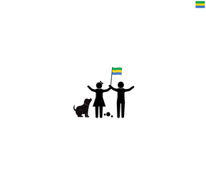 Gabonese children with national flag of gabon, future of gabon concept, sign symbol background, vector illustration.